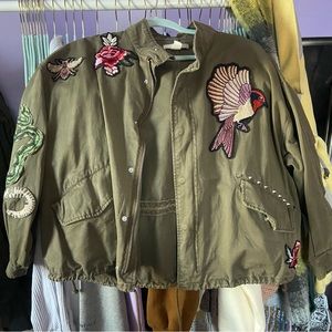 Army Green Parka with Patches and Studs